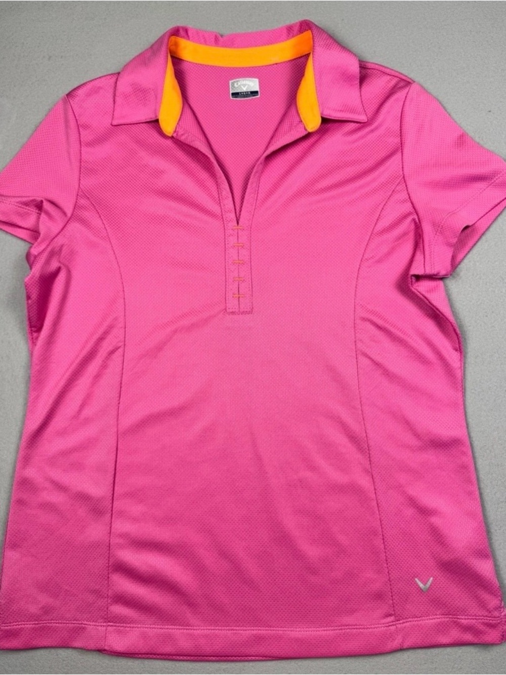 Callaway Pink Polo Top with Yellow Collar Accent